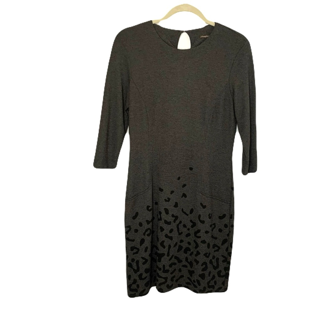 J. McLaughlin Women’s Small Charcoal Black Animal Leopard Hem Long Sleeve Dress